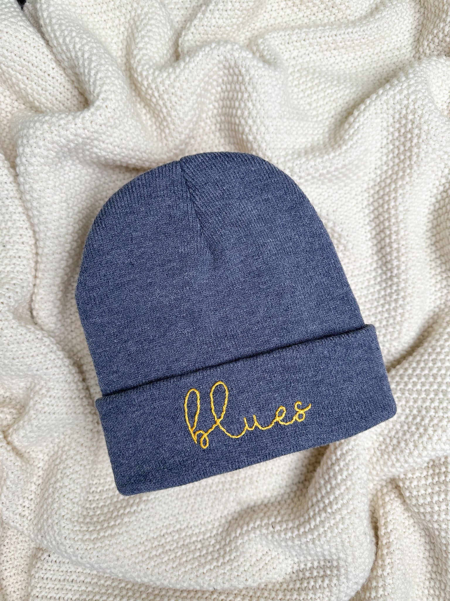 Blues Hand Embroidered Beanie