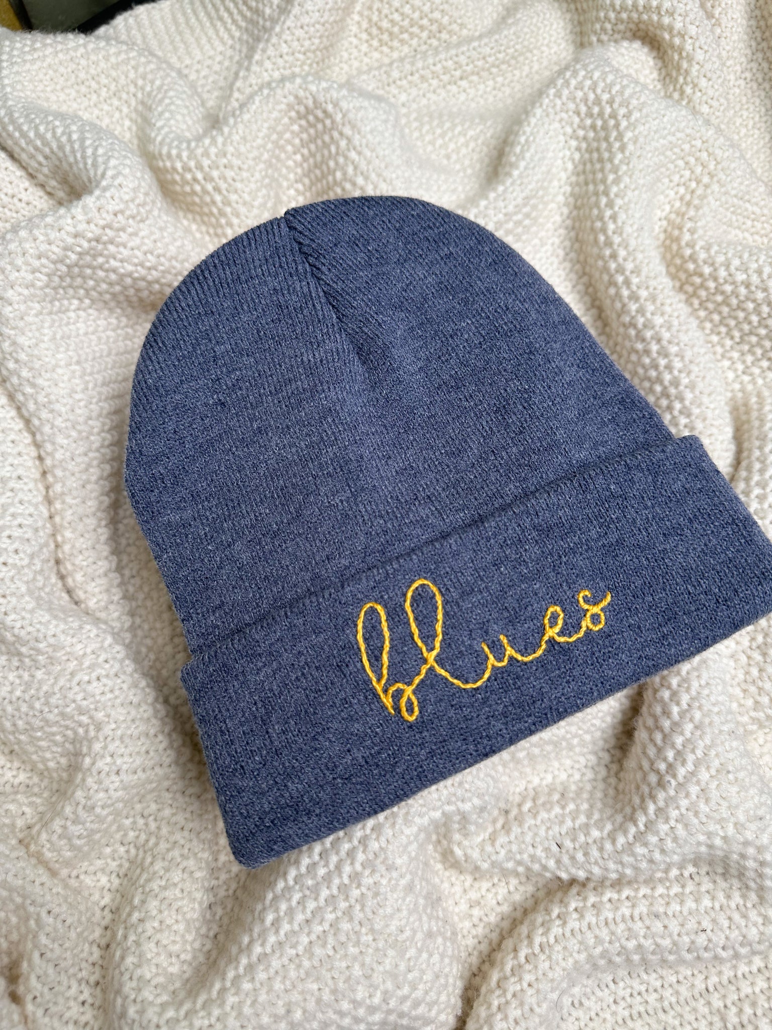 Blues Hand Embroidered Beanie