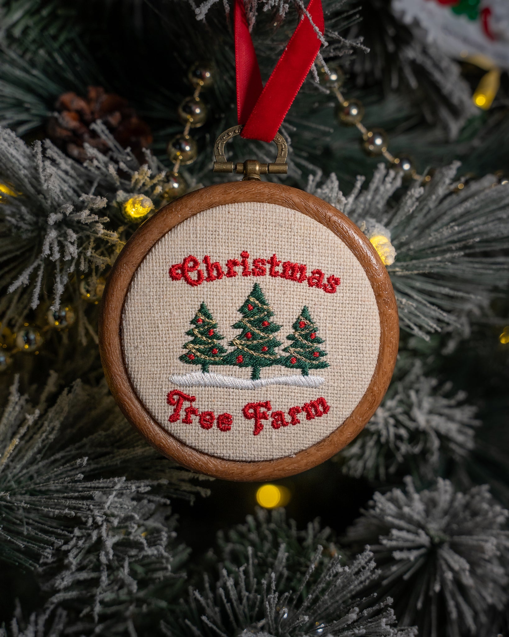 Christmas tree farm swiftie embroidered christmas ornament velvet ribbon