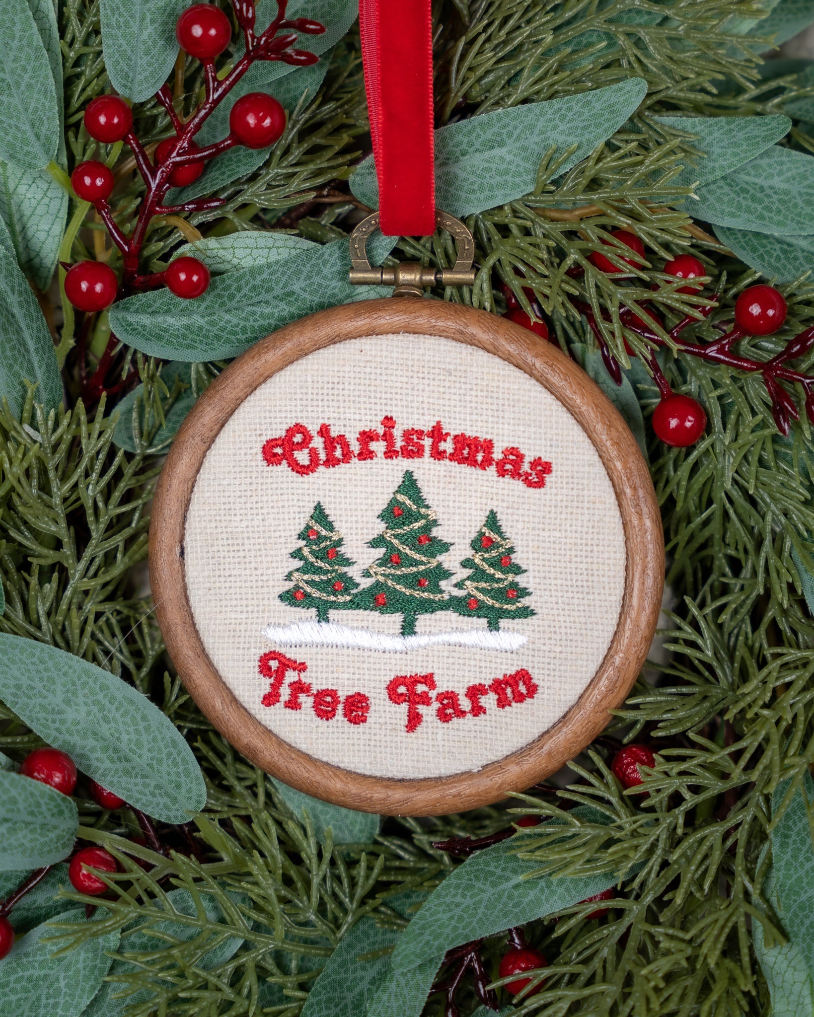 Christmas tree farm swiftie embroidered christmas ornament velvet ribbon