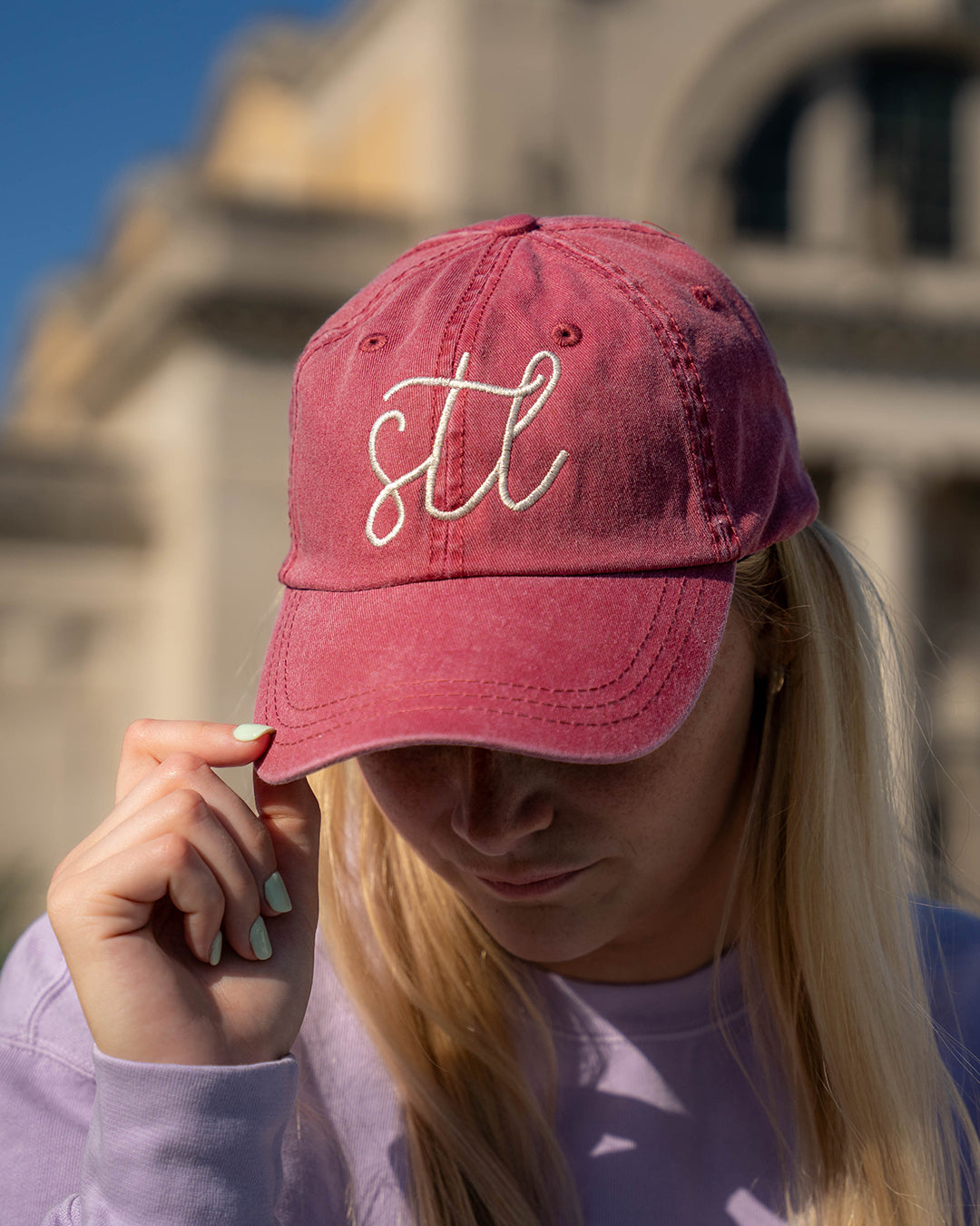 STL Washed Red Embroidered Hat