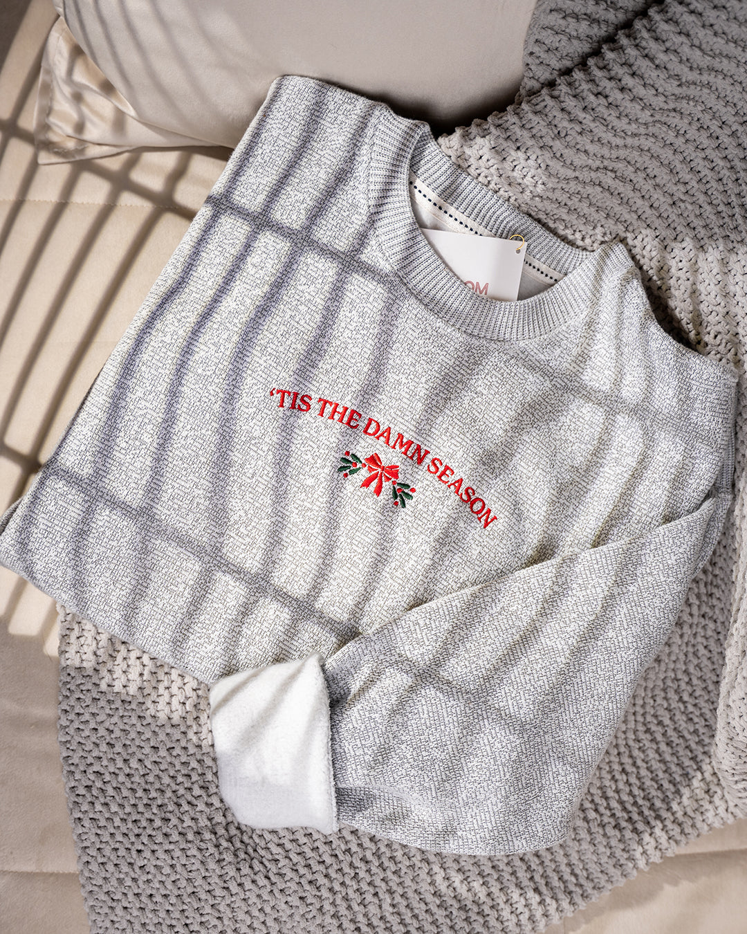 Tis the Damn Season Embroidered Vintage Style Knit Sweatshirt