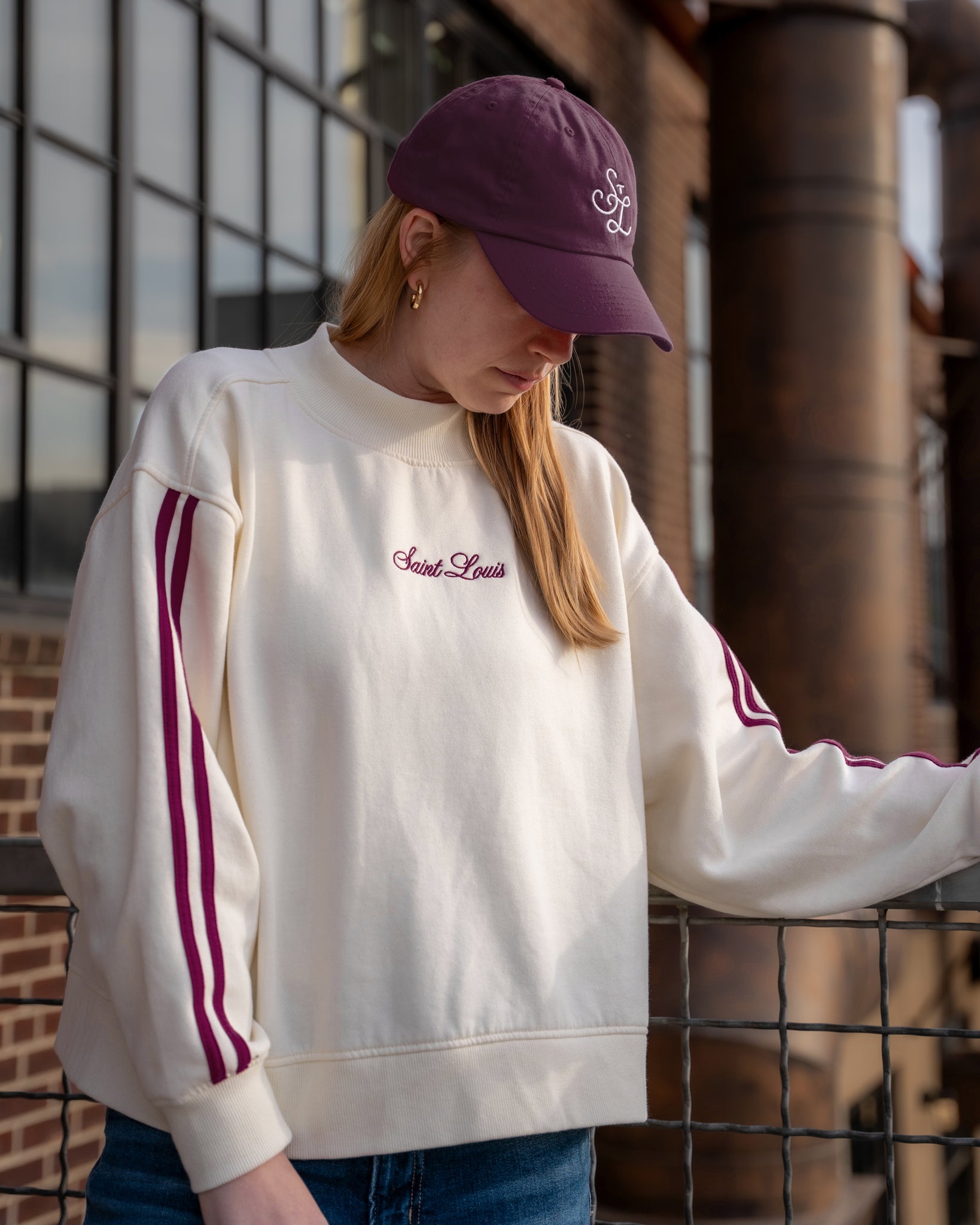 Saint Louis Mock Neck Maroon Embroidered Ladies Sweatshirt