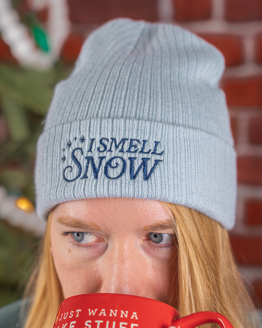 I smell snow embroidered knit beanie