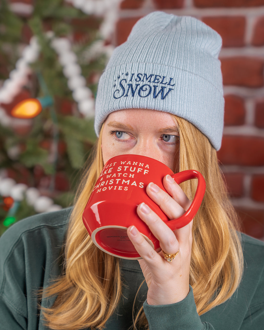 I smell snow embroidered knit beanie