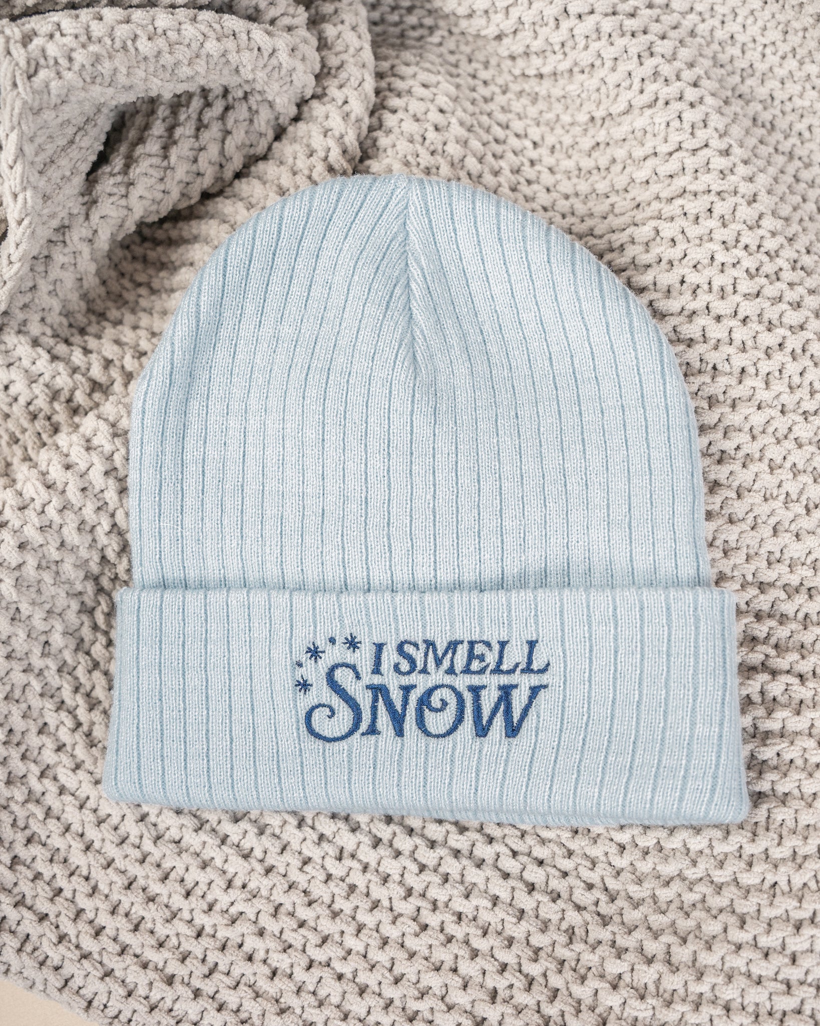 I smell snow embroidered knit beanie