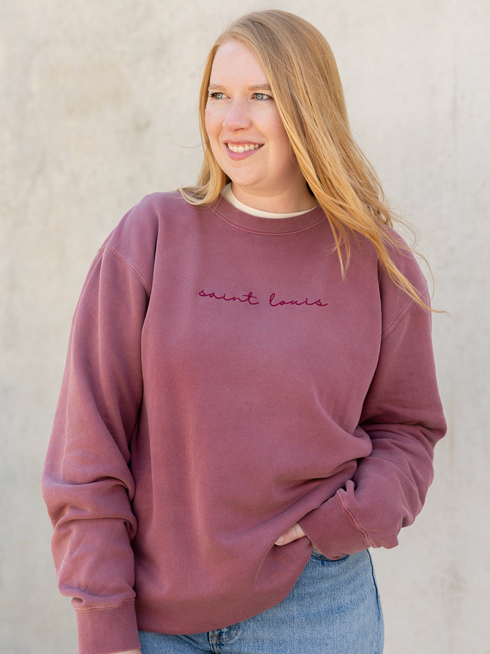 Berry Saint Louis Script Embroidered Sweatshirt