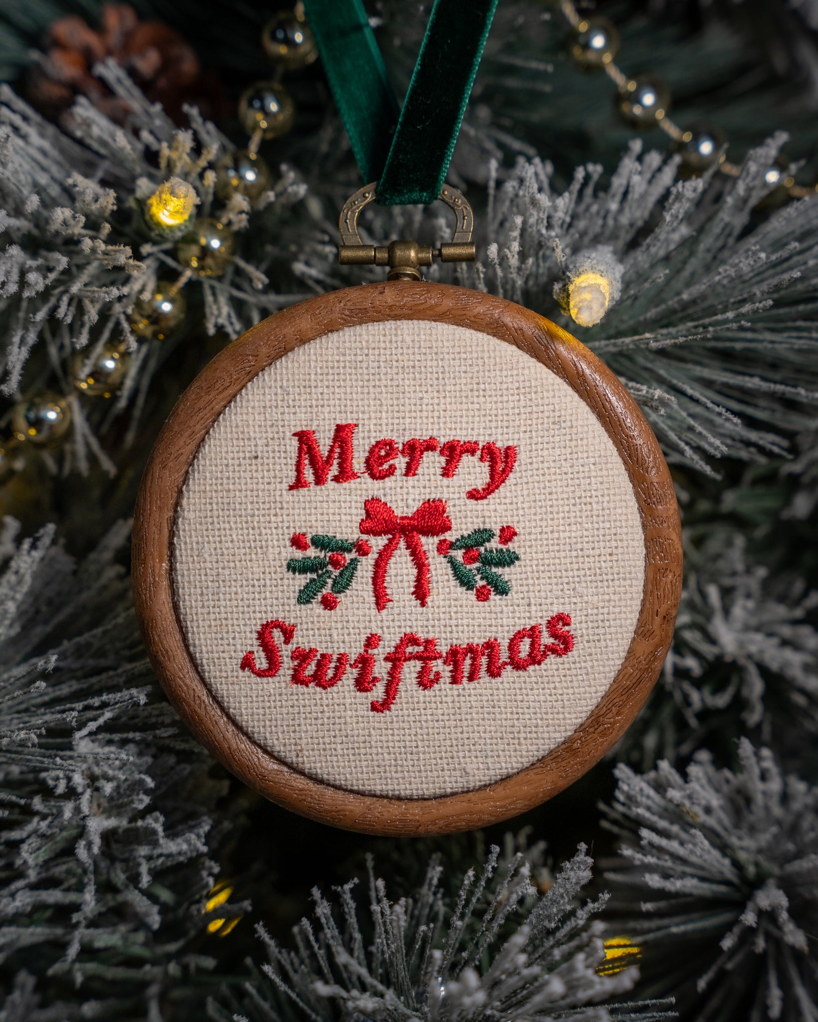 Merry swiftmas embroidered christmas ornament velvet ribbon