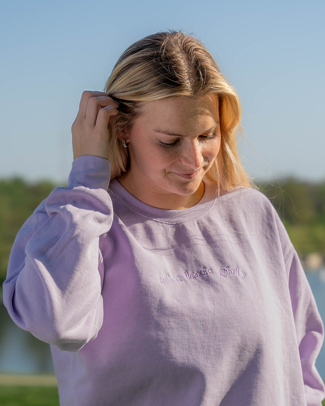 Saint Louis girly embroidered comfort colors crewneck sweatshirt