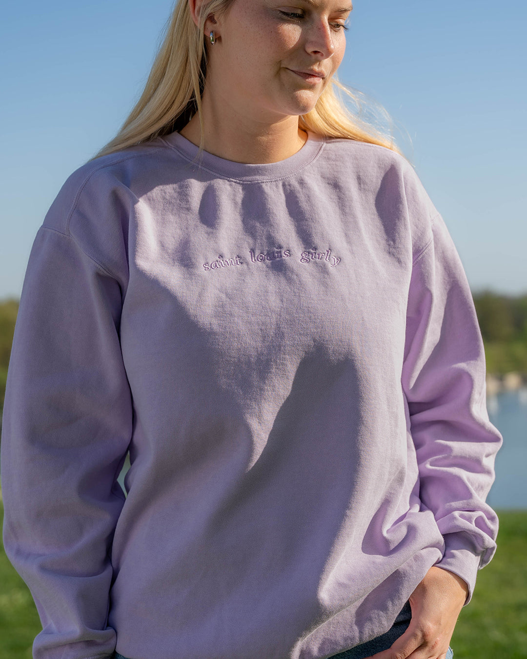 Saint Louis girly embroidered comfort colors crewneck sweatshirt