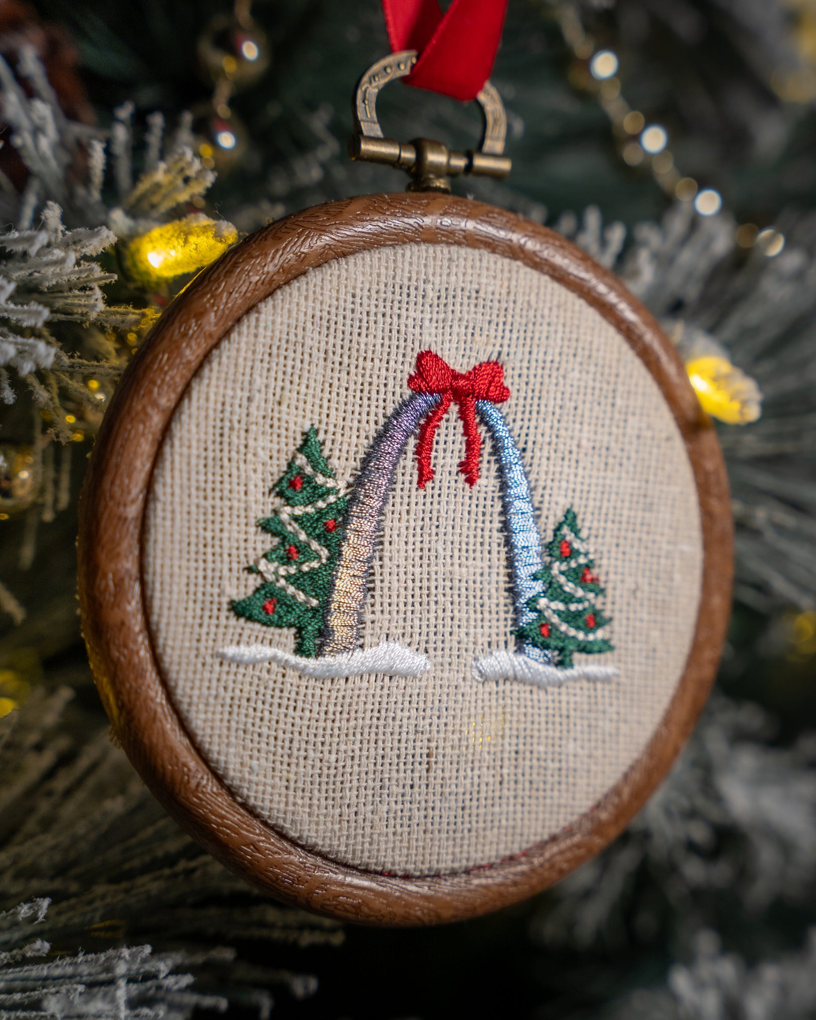 St Louis arch embroidered christmas ornament 