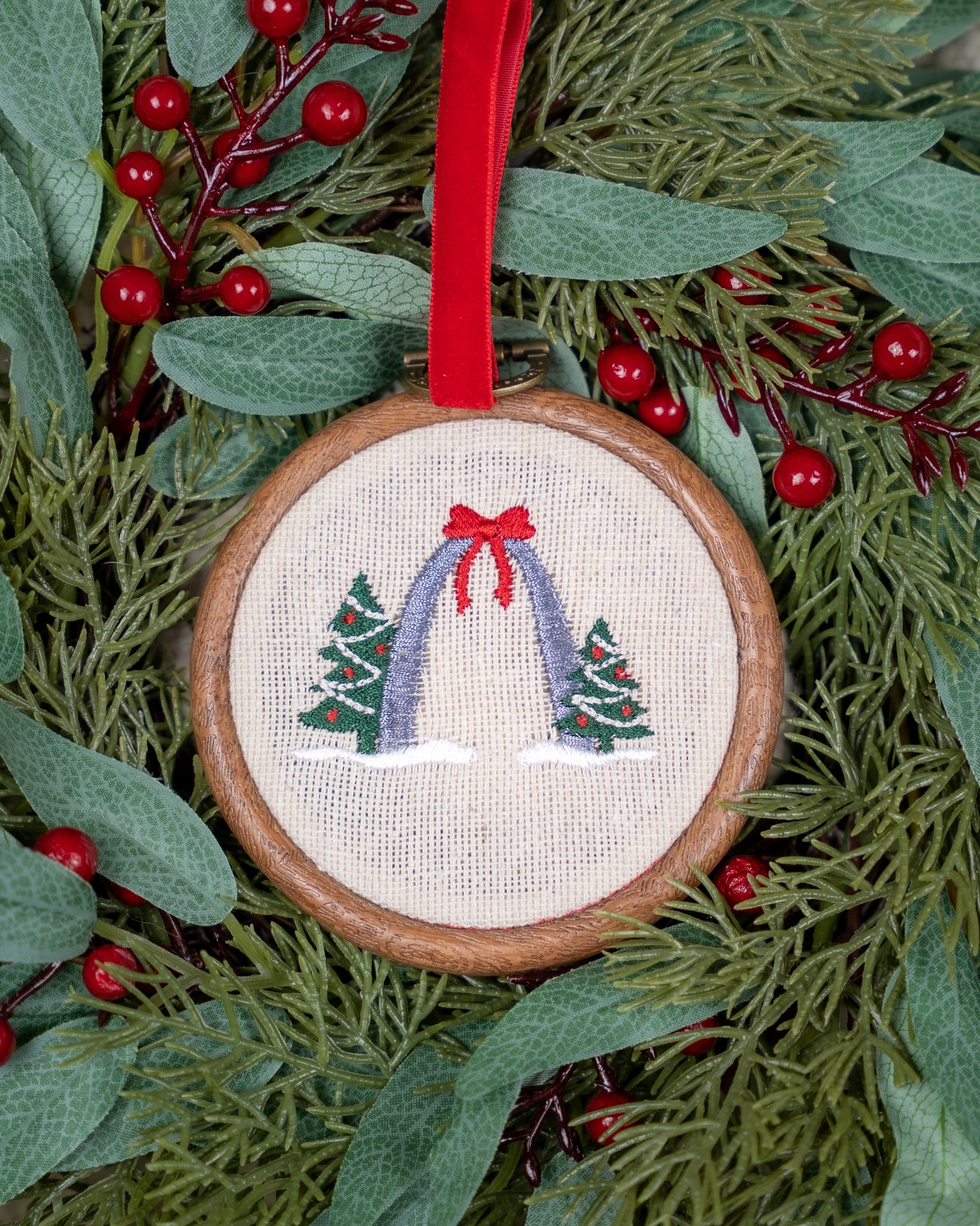 St Louis arch embroidered christmas ornament 