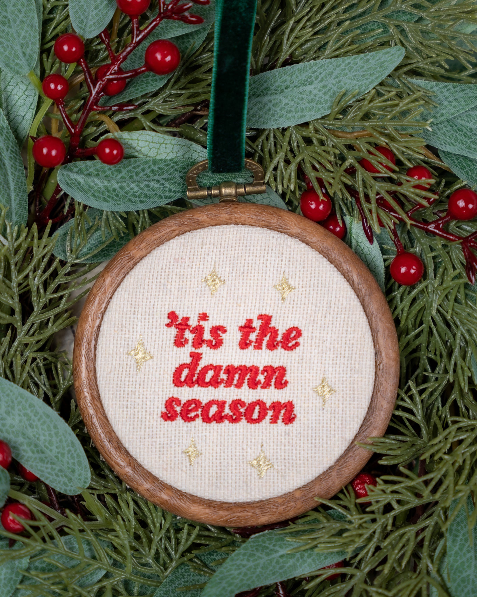 Tis the damn season swiftie embroidered christmas ornament velvet ribbon
