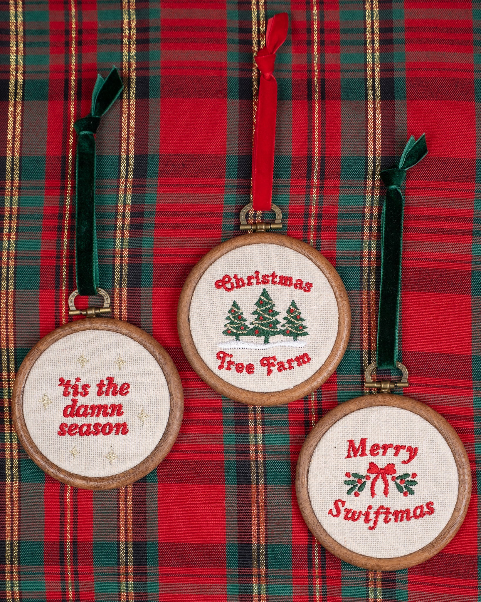 embroidered swiftie ornament set tis the damn season christmas tree farm