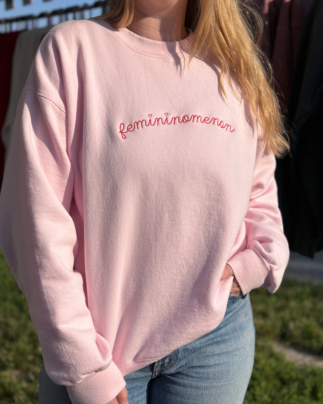 femininomenon embroidered chain stitch pink sweatshirt