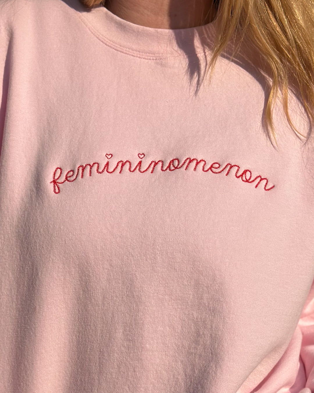 femininomenon embroidered chain stitch pink sweatshirt