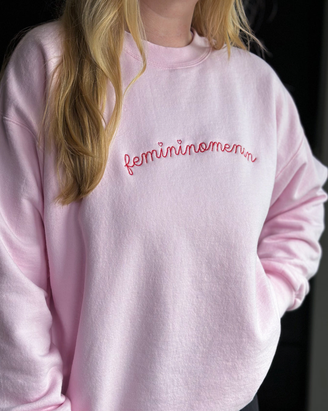 femininomenon embroidered chain stitch pink sweatshirt