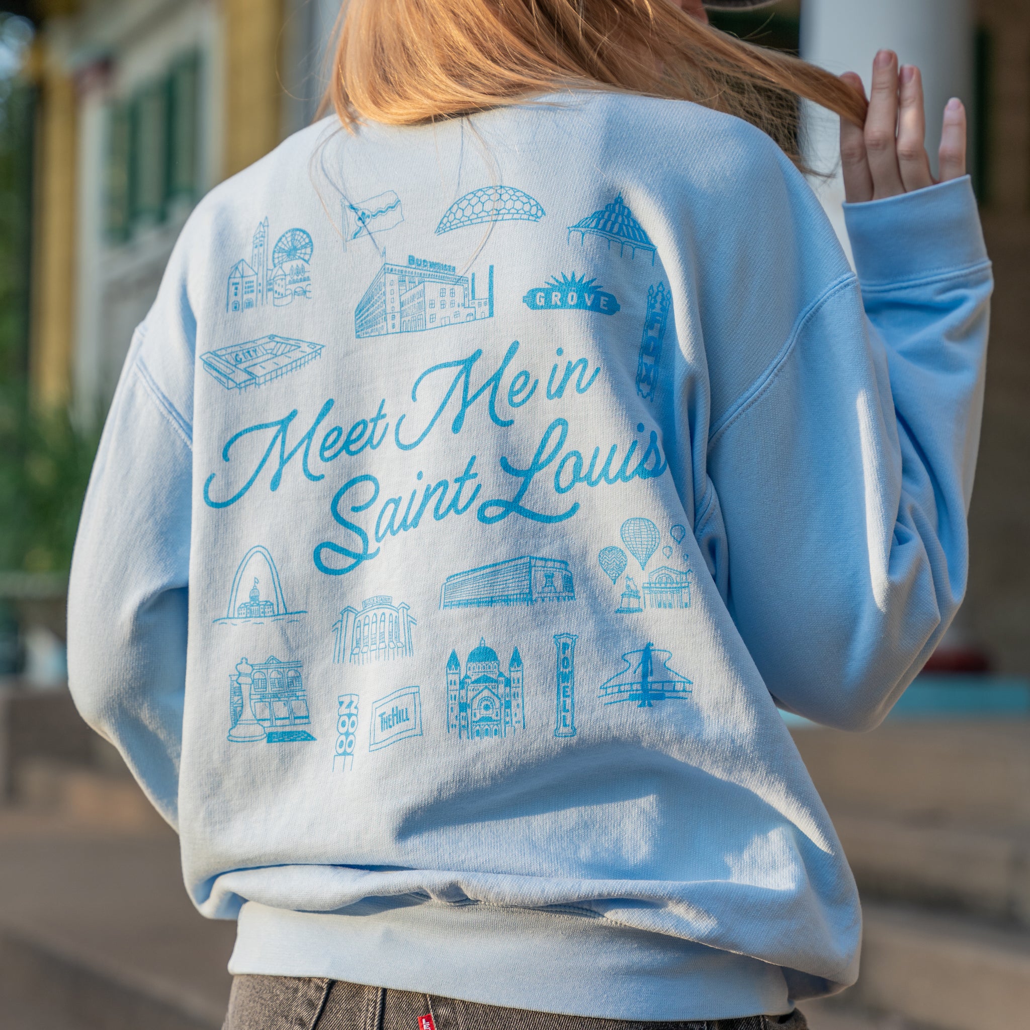 meet me in st Louis blue lightweight crewneck 100% cotton comfort colors