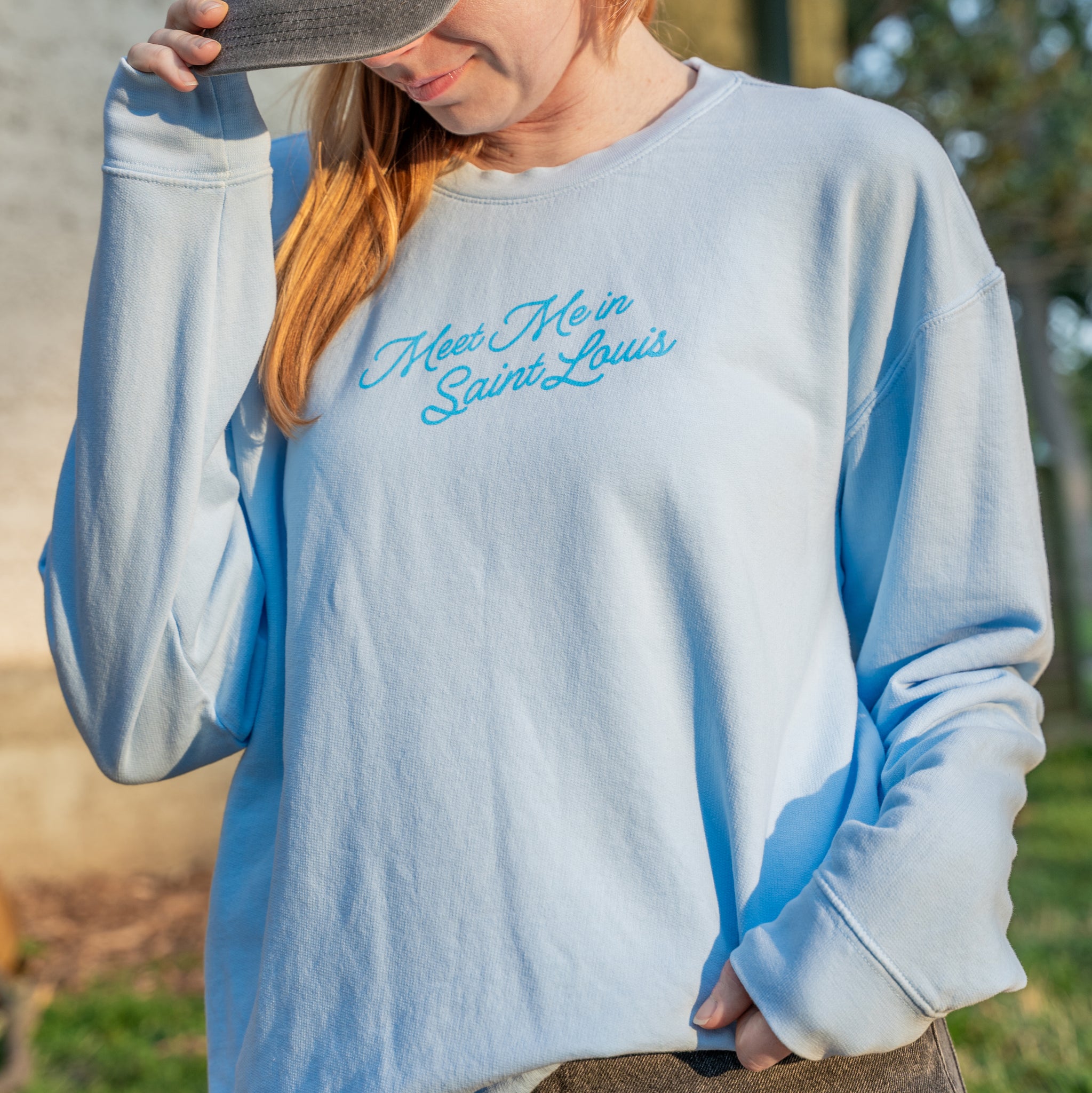 meet me in st Louis blue lightweight crewneck 100% cotton comfort colors