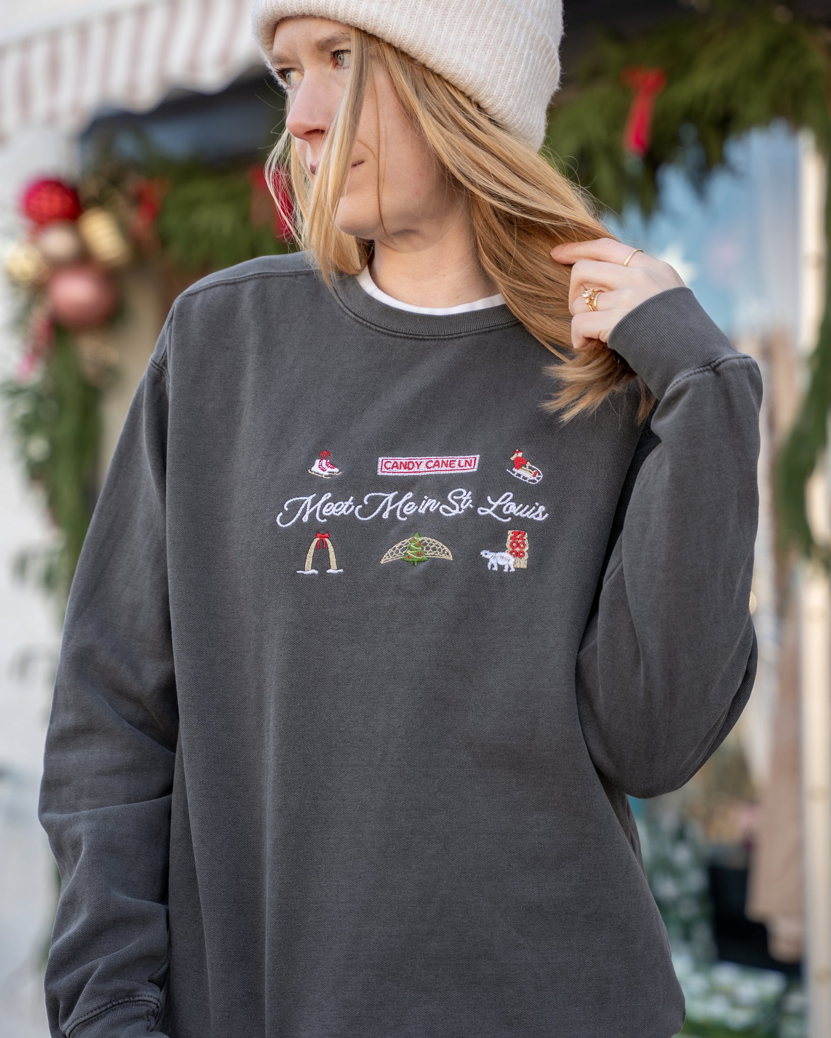 meet me in st louis pepper embroidered comfort colors christmas sweatshirt