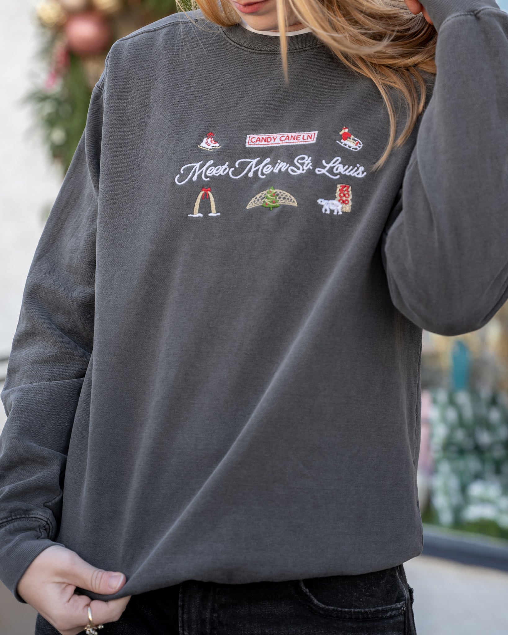 meet me in st louis pepper embroidered comfort colors christmas sweatshirt
