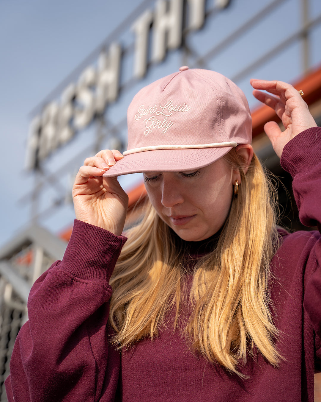 saint Louis girly rope vintage style snapback cap pink