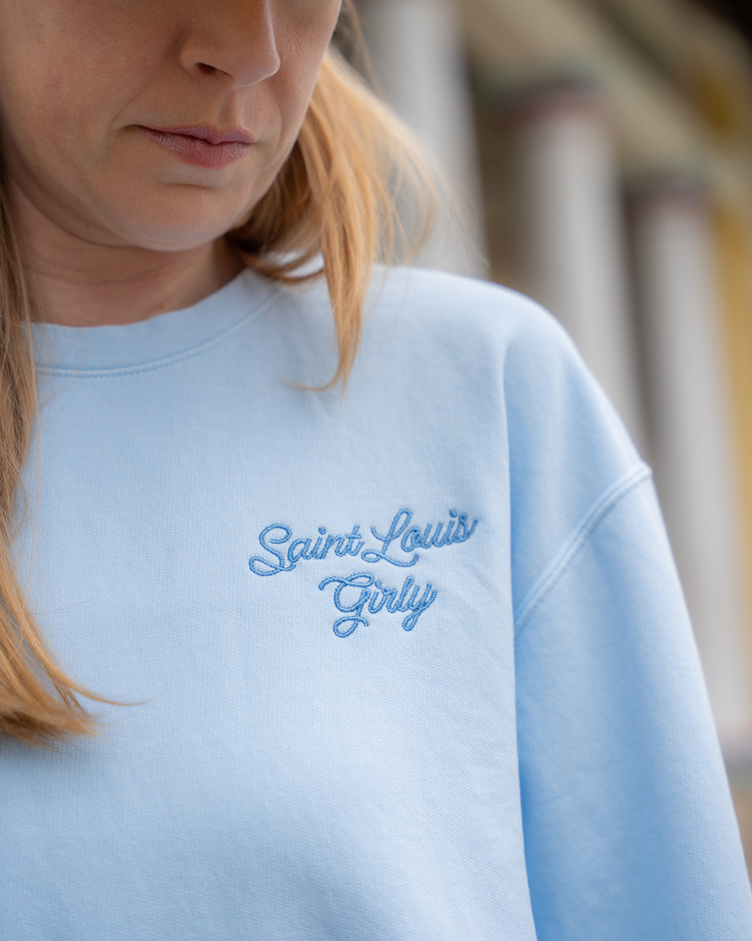 saint louis girly embroidered lightweight comfort colors crewneck sweatshirt blue