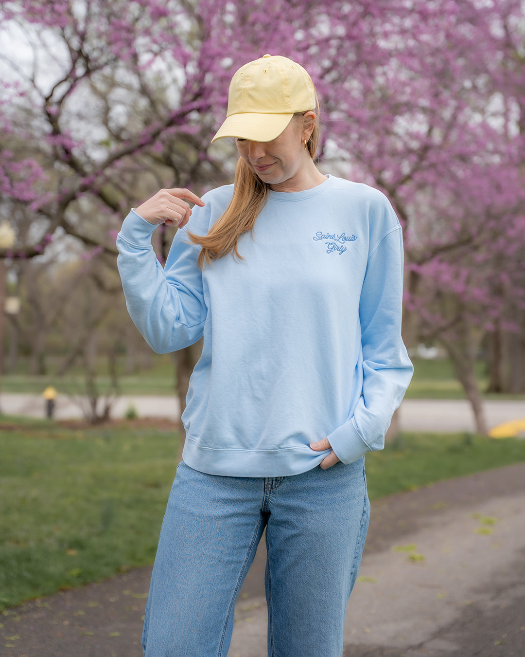 saint louis girly embroidered lightweight comfort colors crewneck sweatshirt blue
