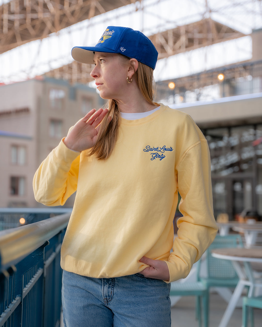 saint louis girly embroidered lightweight comfort colors crewneck sweatshirt butter