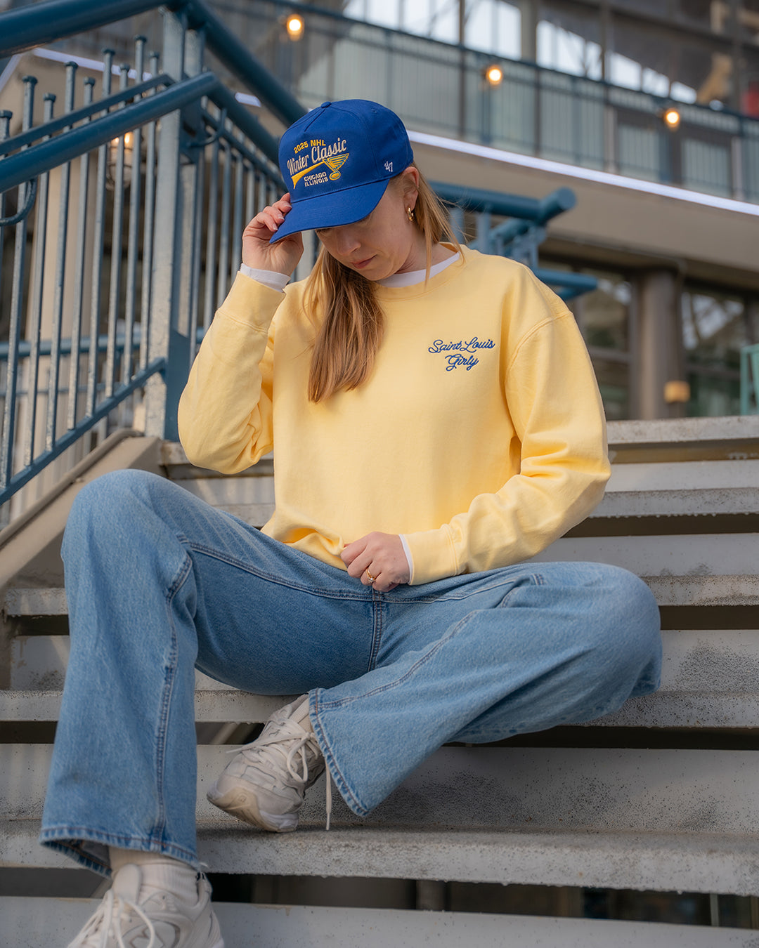 saint louis girly embroidered lightweight comfort colors crewneck sweatshirt butter