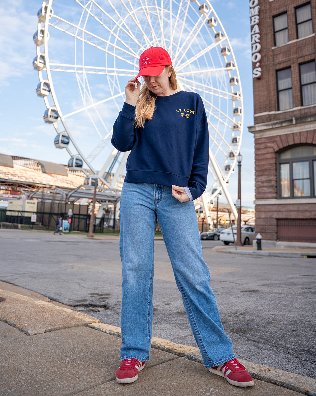 saint louis hockey embroidered women's crewneck sweatshirt navy blues