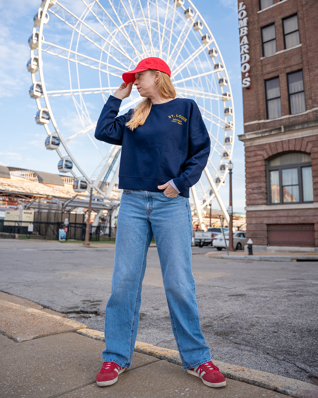 saint louis hockey embroidered women's crewneck sweatshirt navy blues