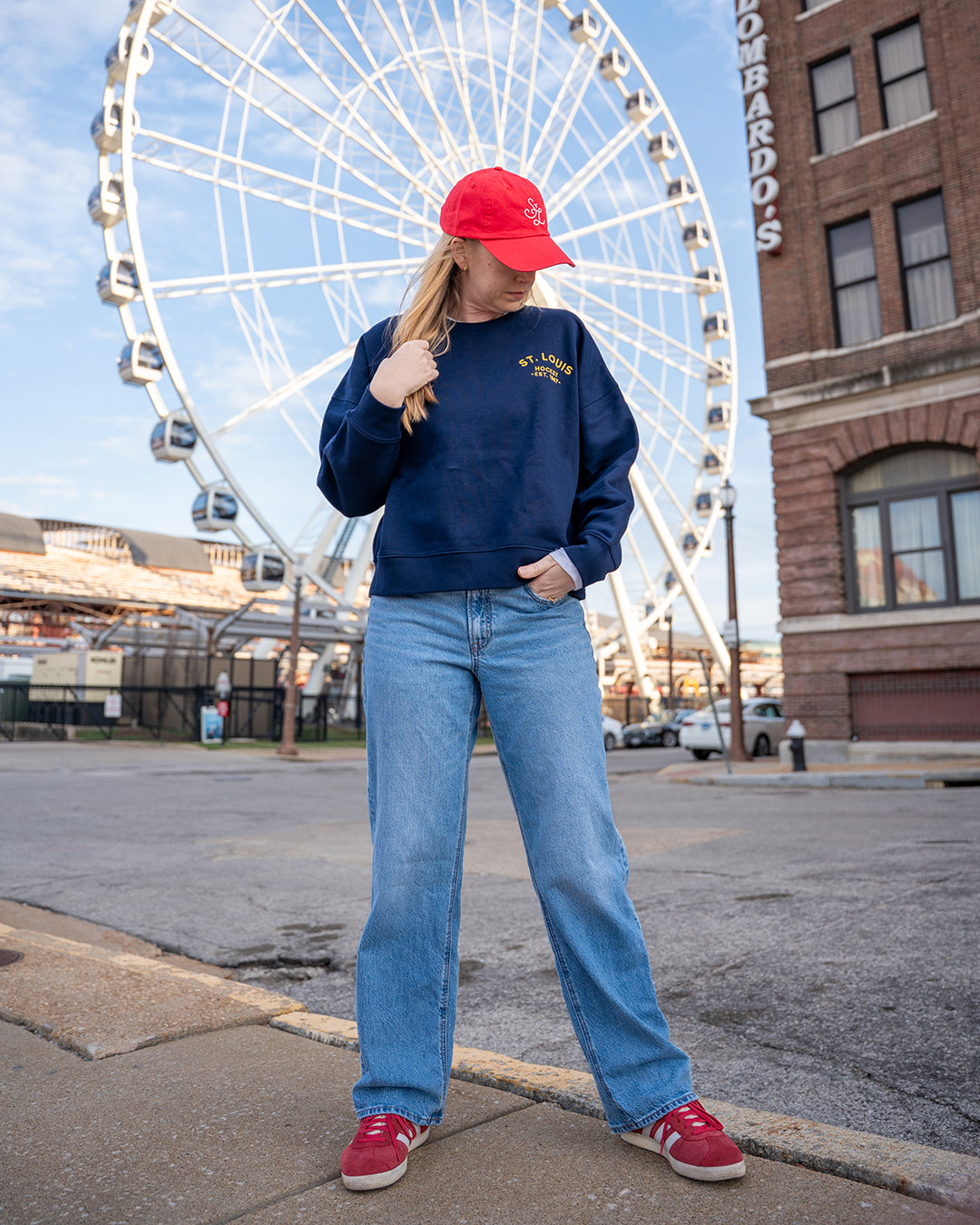 saint louis hockey embroidered women's crewneck sweatshirt navy blues