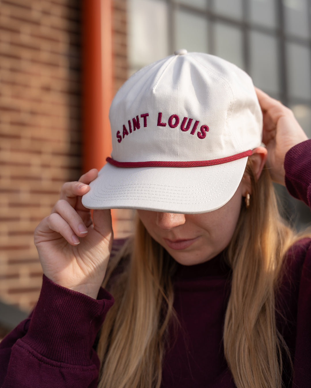 saint louis rope vintage style snapback cap burgundy maroon