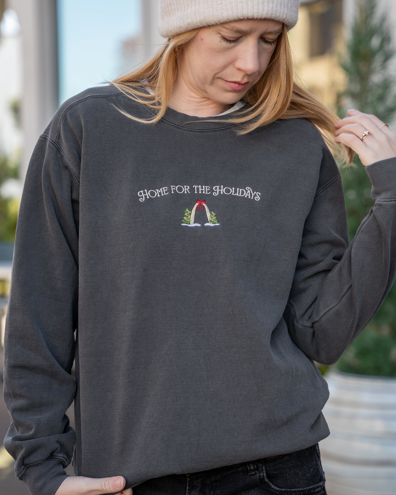 st louis arch home for the holidays embroidered comfort colors christmas sweatshirt