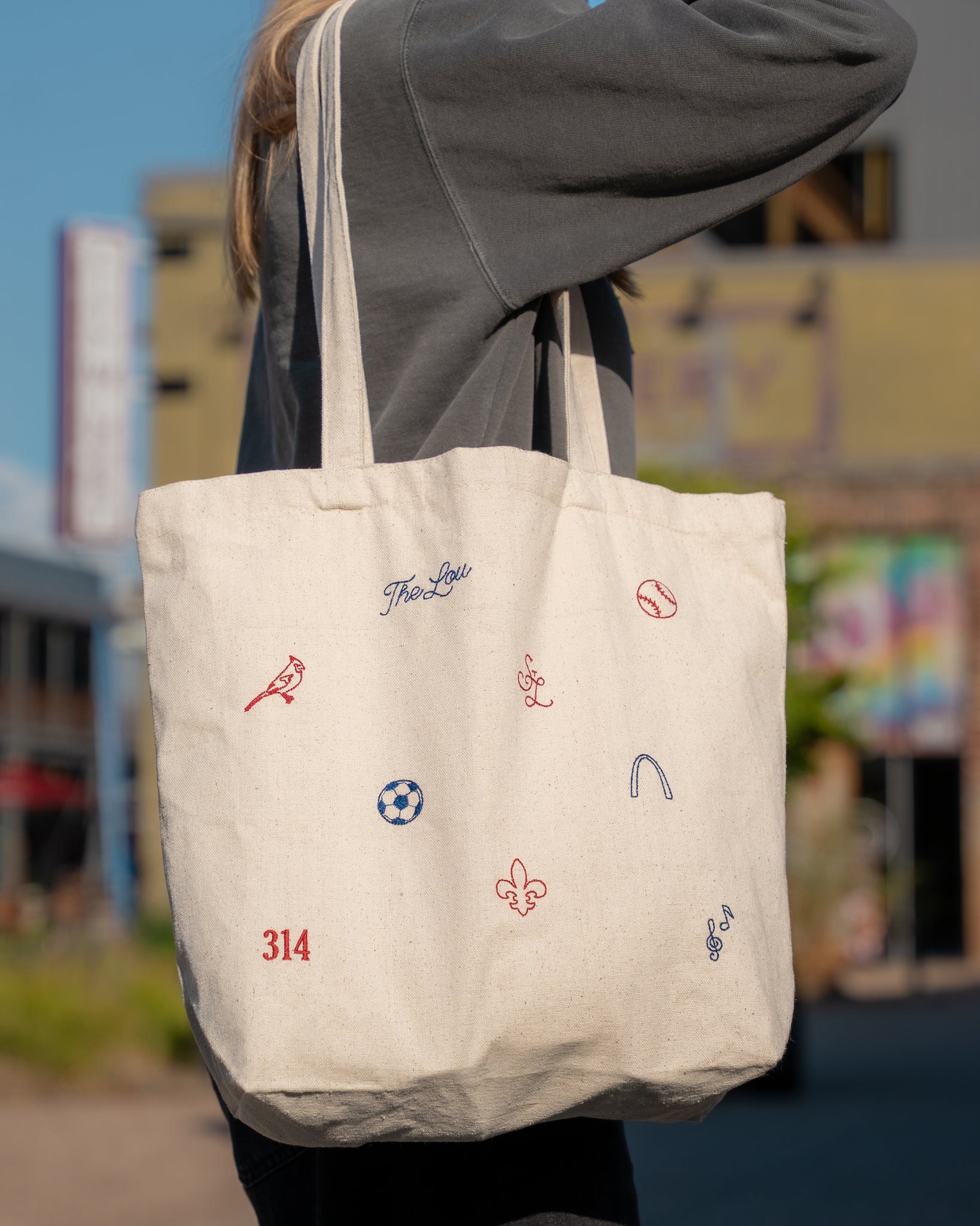 st louis embroidered icons tote bag