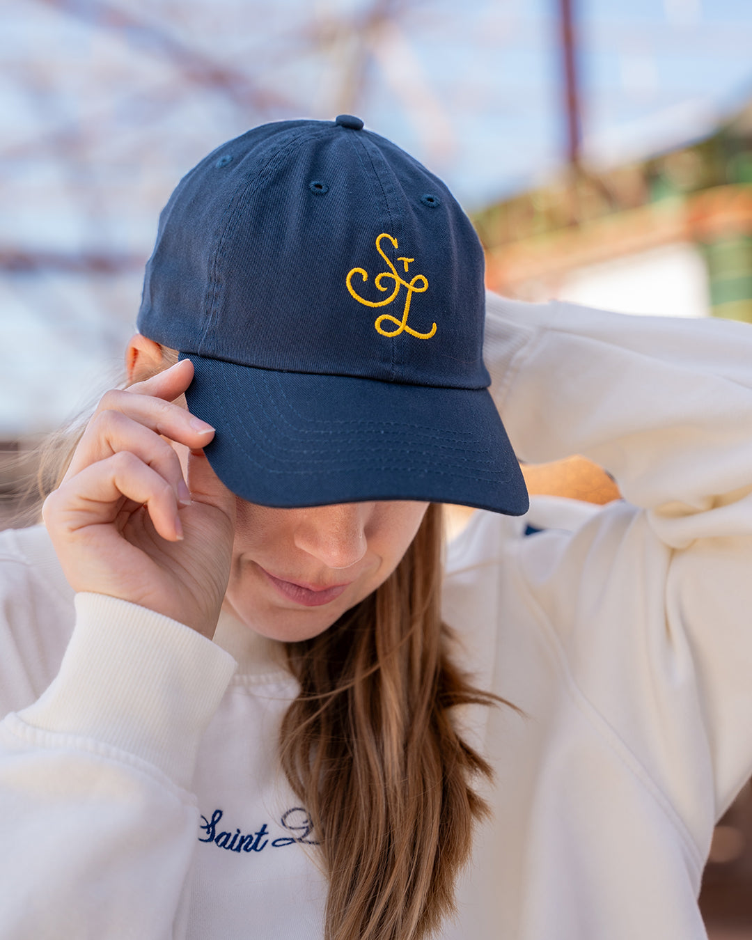 stl embroidered dad hat navy blues hockey gold