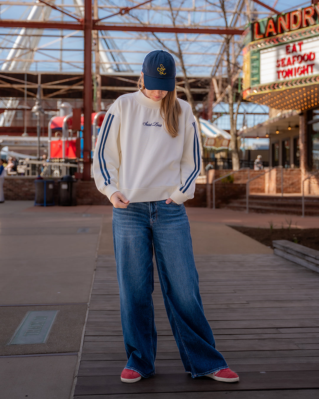 stl embroidered dad hat navy blues hockey gold