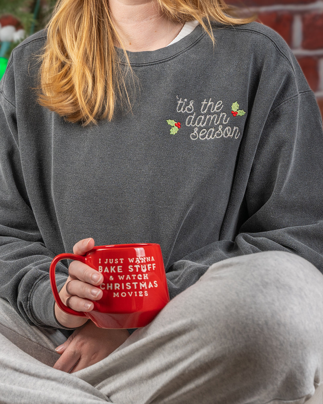 'tis the damn season chain stitch embroidered comfort colors sweatshirt