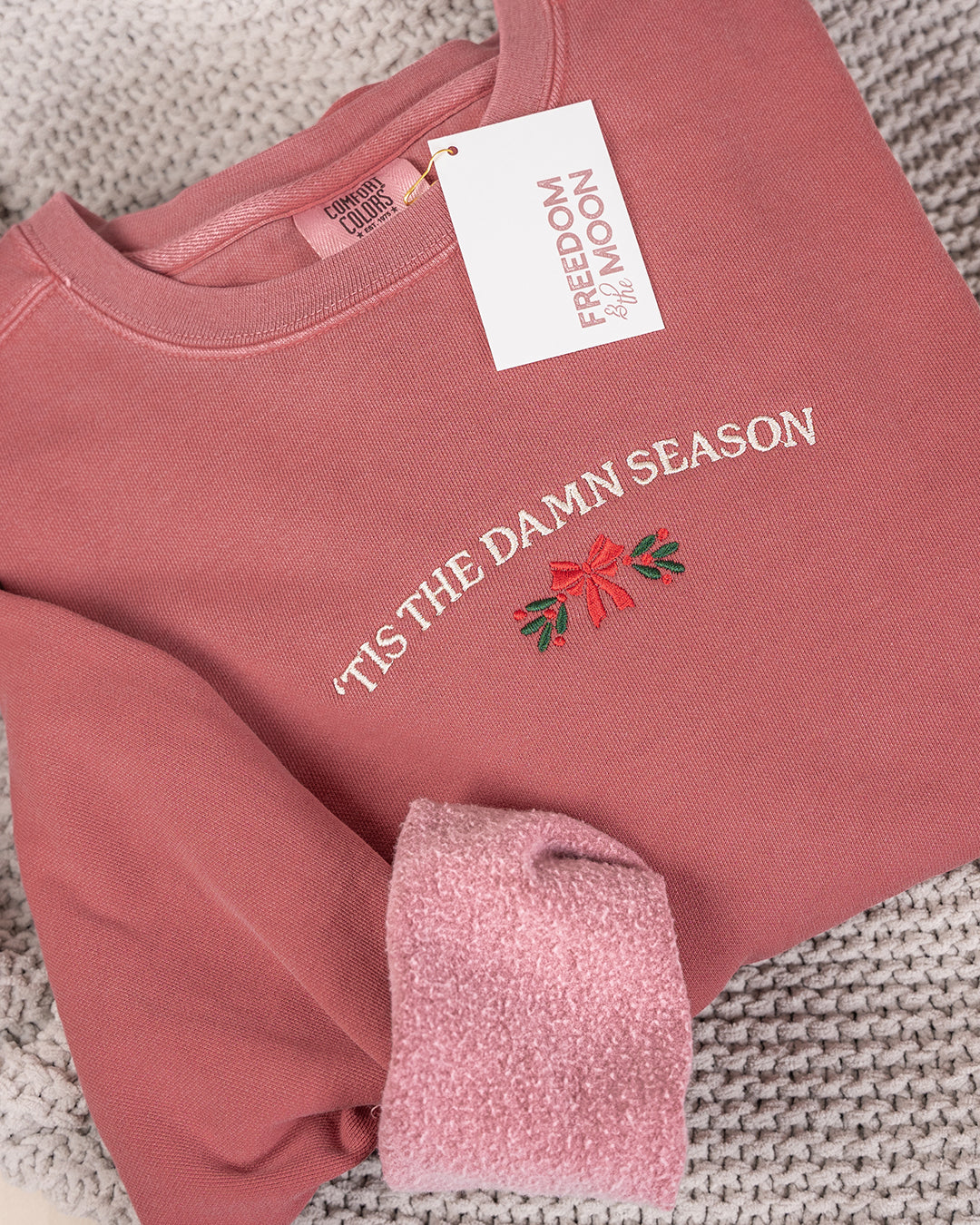 'tis the damn season embroidered comfort colors sweatshirt
