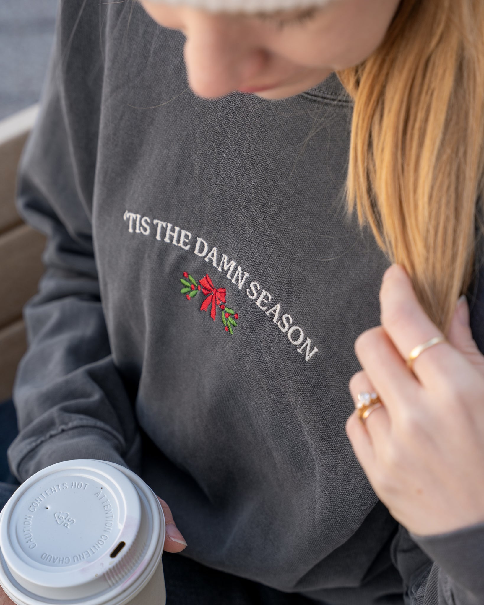 'tis the damn season embroidered comfort colors sweatshirt gray