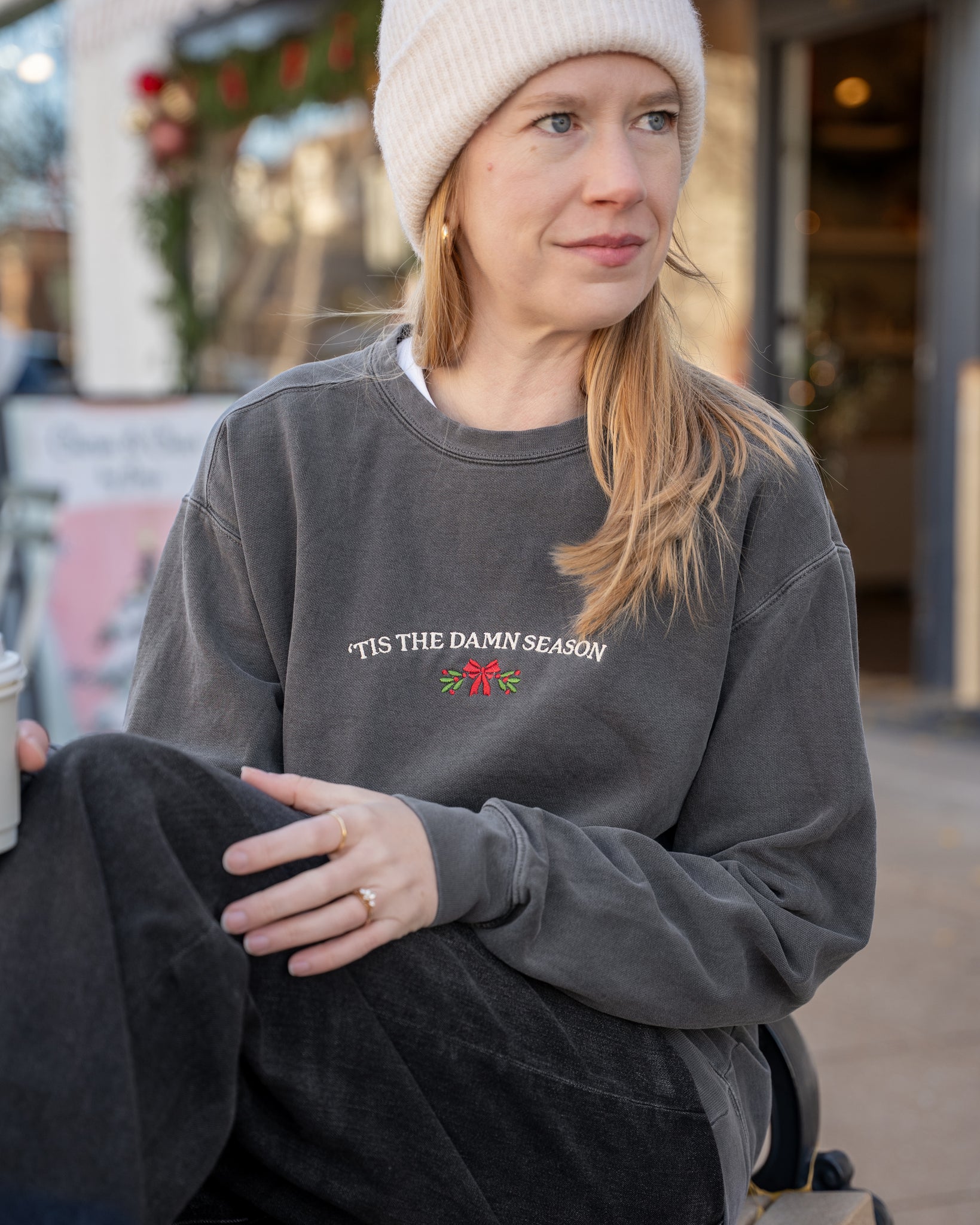 'tis the damn season embroidered comfort colors sweatshirt gray