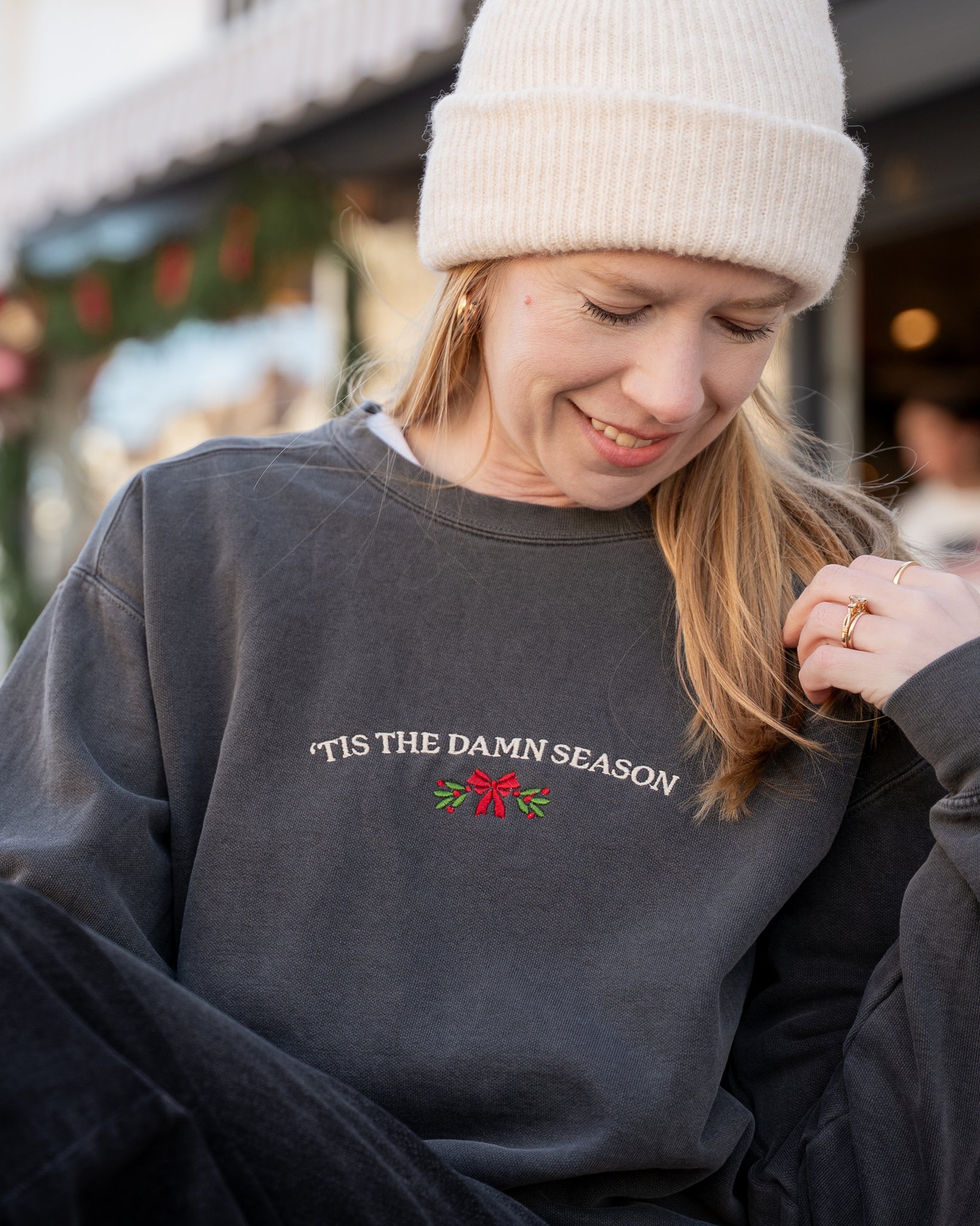'tis the damn season embroidered comfort colors sweatshirt gray
