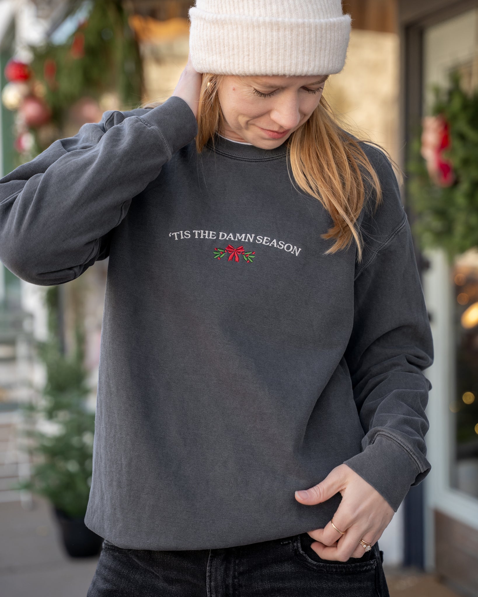 'tis the damn season embroidered comfort colors sweatshirt gray