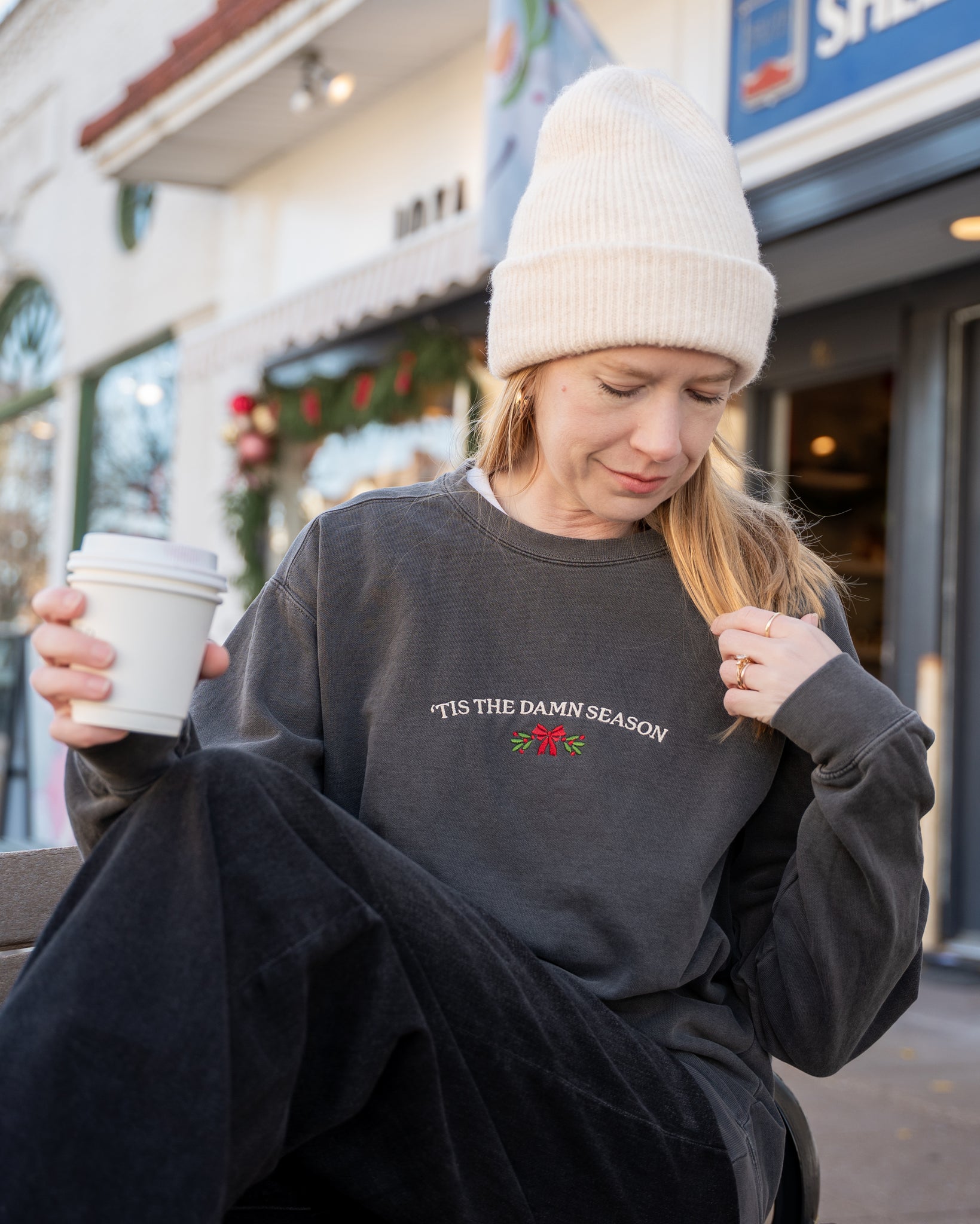 'tis the damn season embroidered comfort colors sweatshirt gray