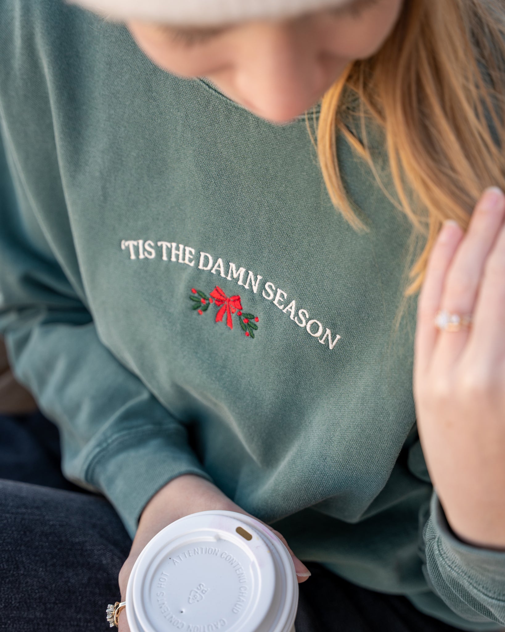 'tis the damn season embroidered comfort colors sweatshirt green