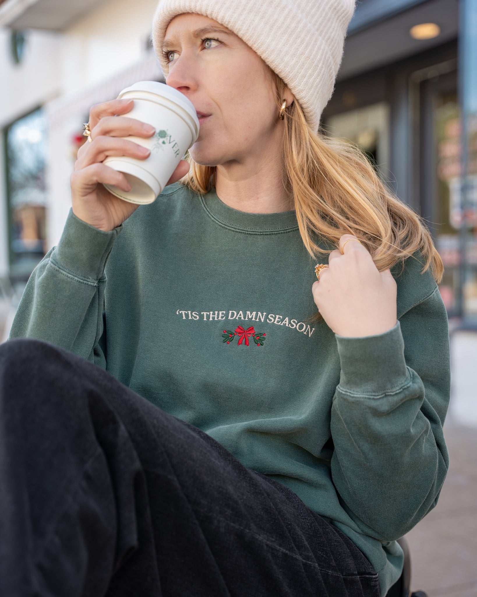 'tis the damn season embroidered comfort colors sweatshirt green