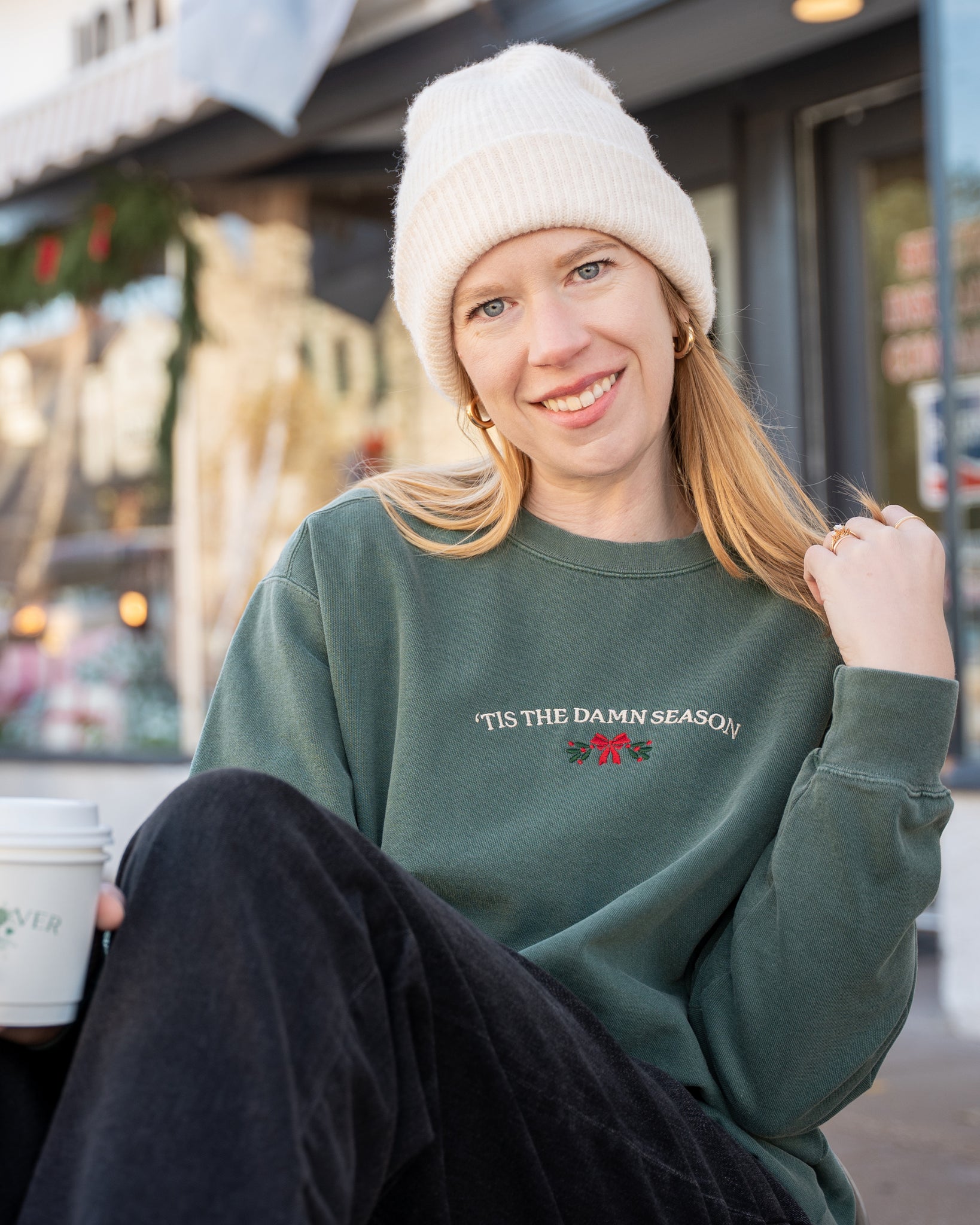 'tis the damn season embroidered comfort colors sweatshirt green