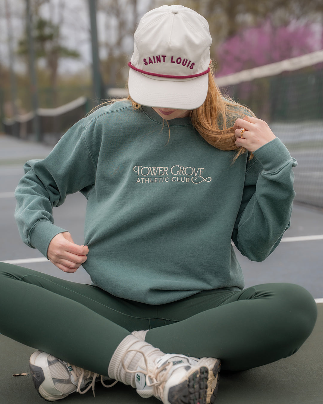 tower grove athletic club embroidered comfort colors crewneck sweatshirt green