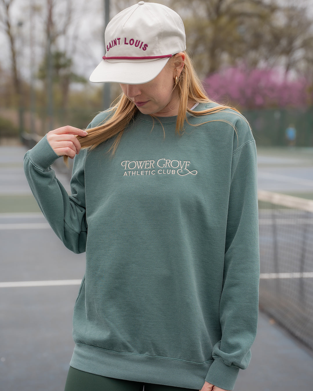 tower grove athletic club embroidered comfort colors crewneck sweatshirt green